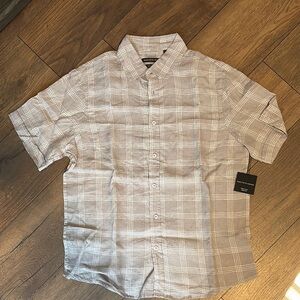Men's Short Sleeve Plaid Shirt - Brown